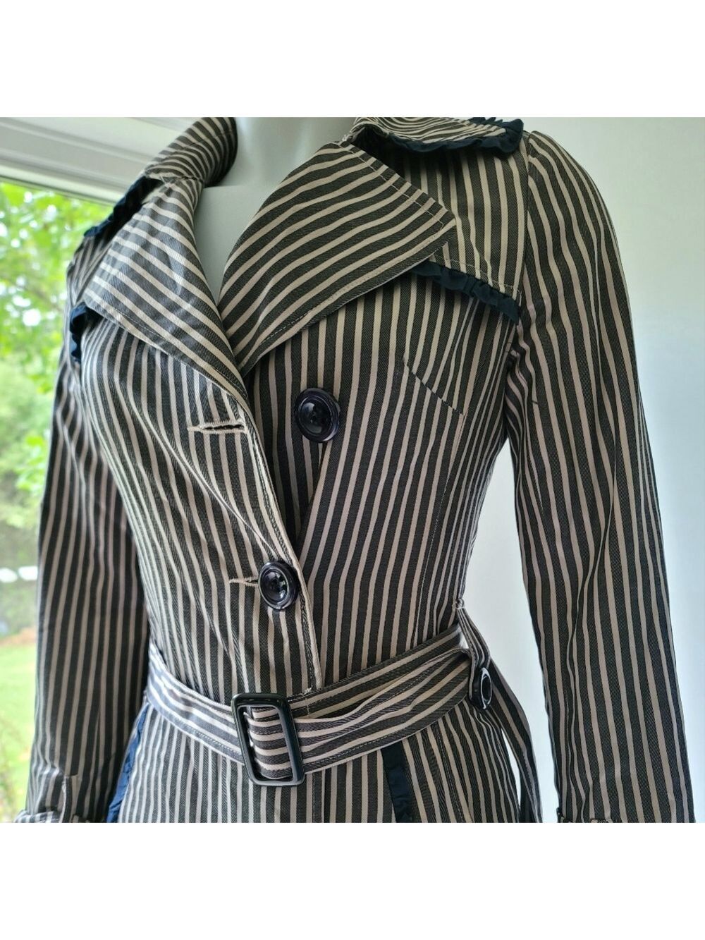 MNG Women's Cotton Striped Trench Coat Size M